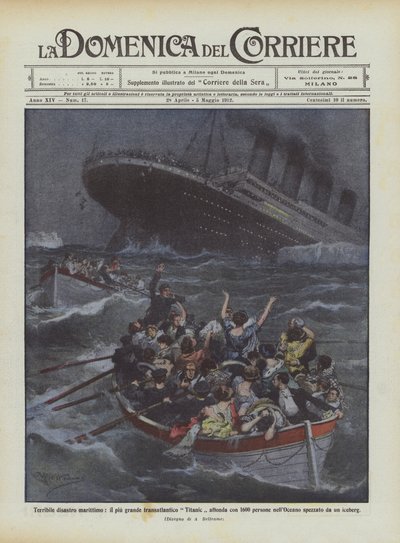 Schreckliches Schiffsunglück, der größte Ozeandampfer Titanic sinkt mit 1600 Menschen von Achille Beltrame