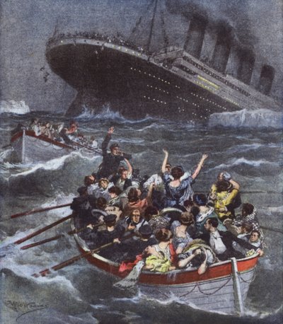 Schreckliches Schiffsunglück, der größte Ozeandampfer Titanic sinkt mit 1600 Menschen von Achille Beltrame
