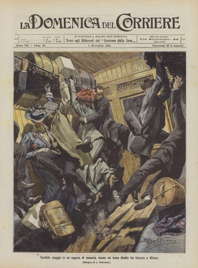 Schreckliche Reise in einem zweiten Klasse Waggon im Zug zwischen Venedig und Mailand von Achille Beltrame