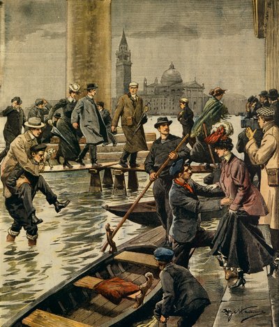 Das Phänomen des Hochwassers auf dem Markusplatz in Venedig von Achille Beltrame