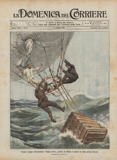Tragische Reise des Ballons Regina Elena, gestartet in Mailand und ins Meer bei Ancona gefallen von Achille Beltrame
