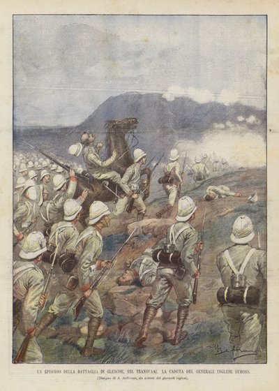 Ein Vorfall in der Schlacht von Glencoe im Transvaal, der Fall des britischen Generals Symons von Achille Beltrame