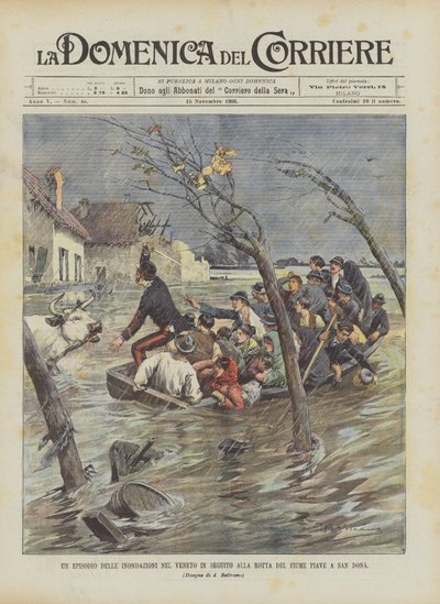 Ein Vorfall bei den Überschwemmungen im Veneto nach dem Bruch des Piave-Flusses in San Dona von Achille Beltrame