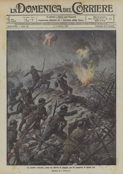 Ein nächtlicher Angriff im strömenden Regen zur Eroberung von Quota 144 von Achille Beltrame