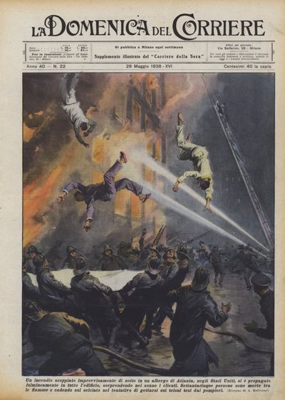 Ein plötzlich in der Nacht in einem Hotel in Atlanta, USA, ausgebrochener Brand... von Achille Beltrame