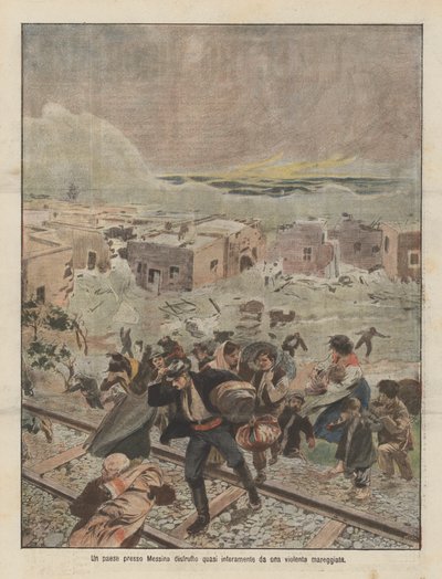 Ein Dorf bei Messina, das fast vollständig von einer heftigen Sturmflut zerstört wurde von Achille Beltrame