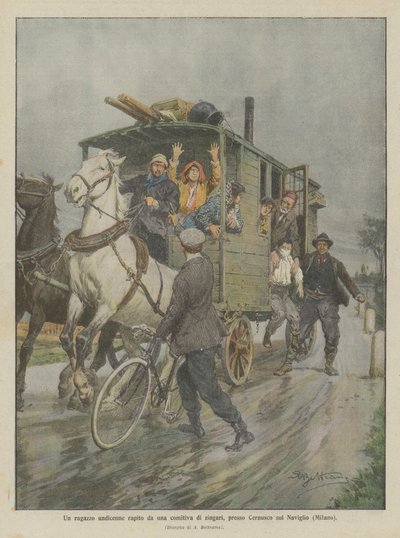 Ein elfjähriger Junge von einer Gruppe Zigeuner bei Cernusco sul Naviglio (Mailand) entführt von Achille Beltrame
