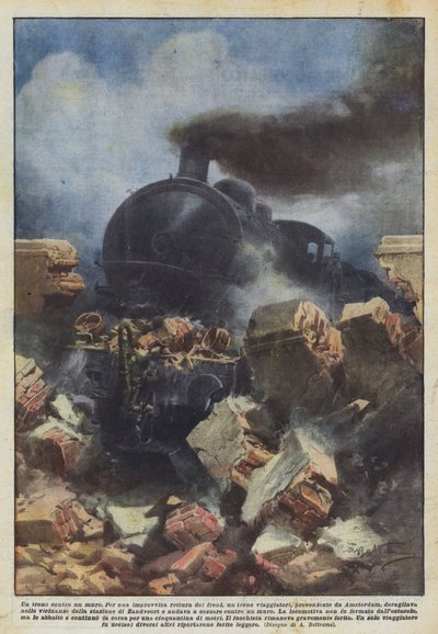 Ein Zug gegen eine Mauer von Achille Beltrame