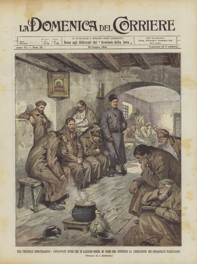 Eine schreckliche Demonstration, russische Verurteilte lassen sich verhungern, um zu erreichen von Achille Beltrame