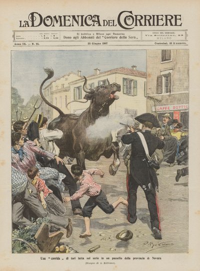 Ein ernsthaftes Stierkampf in einem Dorf in der Provinz Novara von Achille Beltrame