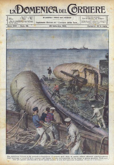 Ein gigantisches Unterfangen wird in England versucht, die Bergung der deutschen Kriegsflotte... von Achille Beltrame