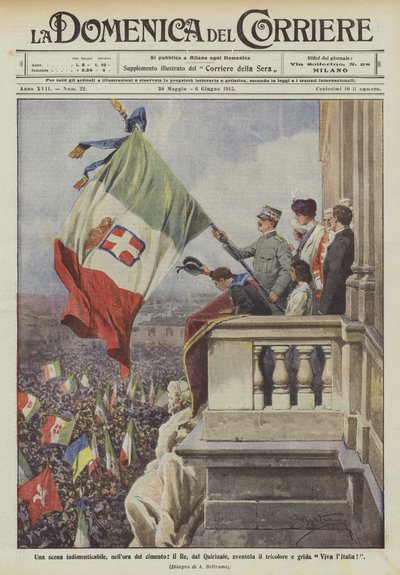 Eine unvergessliche Szene, in der Stunde der Prüfung, der König schwenkt vom Quirinal aus die Trikolore und ruft Viva l