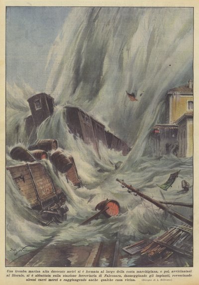 Eine 200 Meter hohe Wasserhose bildete sich vor der Küste der Marken und dann... von Achille Beltrame