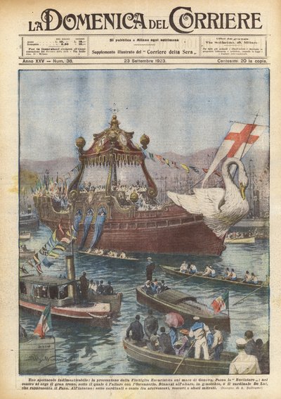 Ein unvergessliches Schauspiel, die Prozession der Eucharistischen Flottille auf dem Meer von Genua von Achille Beltrame