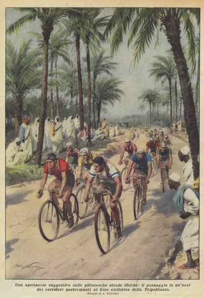 Ein beeindruckendes Schauspiel auf den malerischen Straßen Libyens, der Durchgang in einer Oase der Läufer von Achille Beltrame