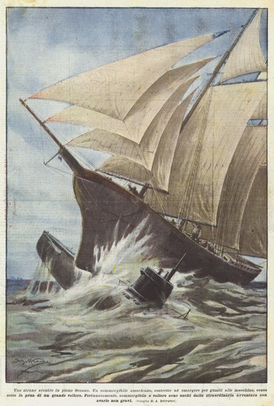Ein seltsamer Zusammenstoß mitten im Ozean von Achille Beltrame