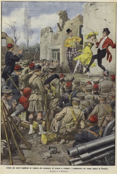 Varietékünstler der Londoner Theater unterhalten die britischen Truppen in Lagern in Frankreich von Achille Beltrame