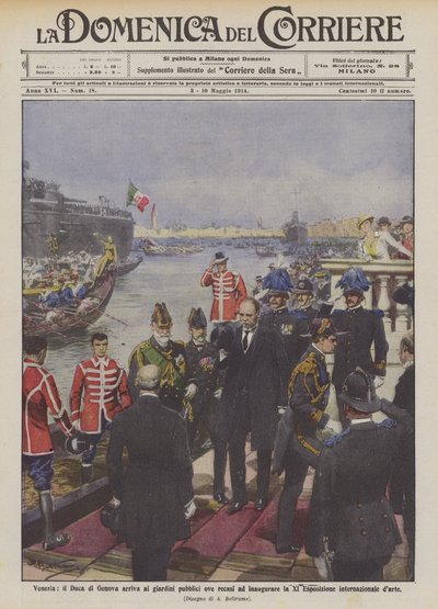 Venedig, der Herzog von Genua kommt in die öffentlichen Gärten, um die XI. Ausstellung zu eröffnen von Achille Beltrame