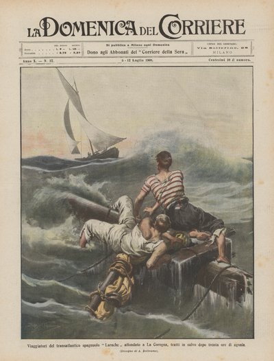 Reisende des gesunkenen spanischen Transatlantikschiffs Larache in La Coruña, nach dreißig Stunden Agonie gerettet von Achille Beltrame