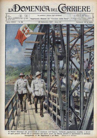 Vizekönig von Äthiopien Rodolfo Graziani, durchquert das abessinische Gebiet. Illustration von Achille Beltrame in 