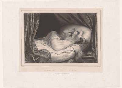 Mädchen schlafend auf einem Bett von Achille Devéria