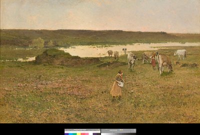 In der Nähe von Sesto Calende, Lombardei, Italien oder „Weiden in der Ebene“ (in der Nähe von Sesto Calende, Italien oder Weiden in der Ebene) Gemälde von Achille Formis (1832-1906) 1887 Private Sammlung von Achille Formis Befani