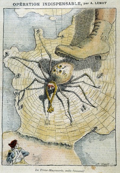 Freimaurerei ist der Feind (Spinne, die ihr Netz über Frankreich webt) - in „Le Pelerin“ vom 28.04.1907 von Achille Lemot