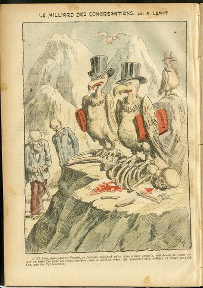 Illustration von Achille Lemot (1846-1909) in Le Pelerin, 07/10/06 - Die Milliarde Kongregationen - Religion Glaube, Katholizismus - Milliarde Kongregationen - Geier von Achille Lemot