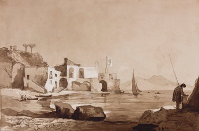 Hafen mit Borbone-Flagge und Vesuv im Süden, mit Ergänzungen eines Borbone-Schülers von Achille Vianelli