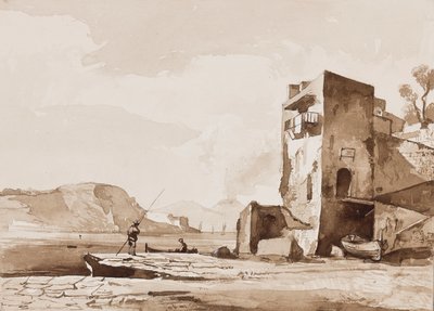 Möglicherweise eine Ansicht von Posillipo, mit Vesuv in der Ferne, mit Ergänzungen eines Borbone-Schülers von Achille Vianelli