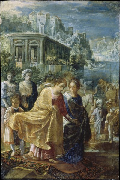 Der Frankfurter Altar der Erhöhung des wahren Kreuzes: Die Einschiffung der Kaiserin Helena (links) von Adam Elsheimer