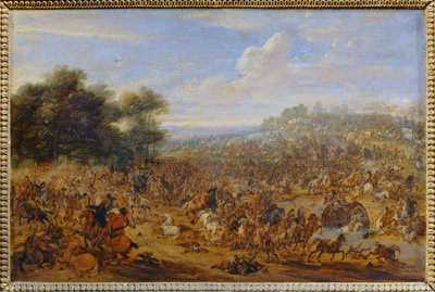 Schlacht in der Nähe einer Brücke von Adam Frans van der (circle of) Meulen