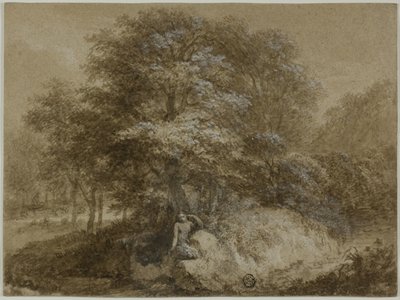 Schattiger Hain mit Nymphe unter einem Baum von Adam Friedrich Oeser