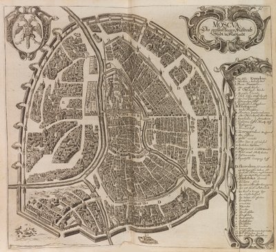 Karte von Moskau. Aus: Vermehrte Newe Beschreibung der Muscowitischen..., 1656 von Adam Olearius