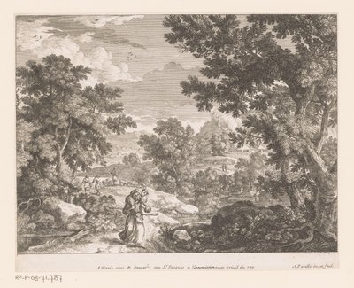 Landschaft mit Christus, der ein Lamm auf seinen Schultern trägt von Adam Perelle