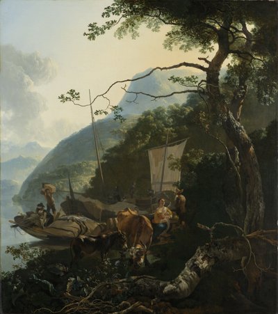 Bootsmänner am Ufer eines italienischen Sees, 1650-70 von Adam Pynacker