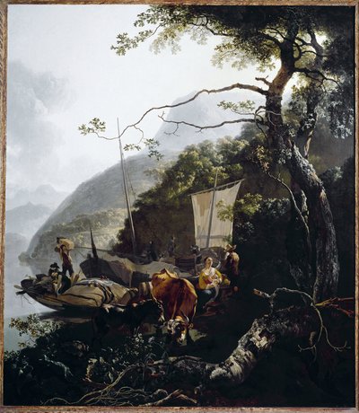 Segelboot am Strand eines Sees, ca. 1660 von Adam Pynacker