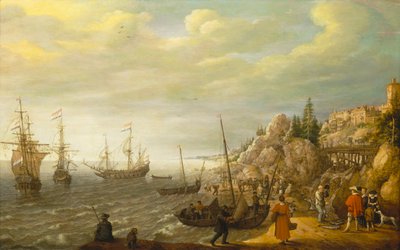 Niederländische Schiffe vor einer befestigten skandinavischen Stadt vor Anker von Adam Willaerts