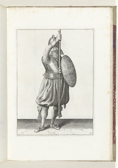 Die Übung mit Schild und Speer: Der Soldat bringt den Speer in drei Zeiten zurück in die Ruheposition, zweite Bewegung (Nr. 11), 1618 von Adam van Breen