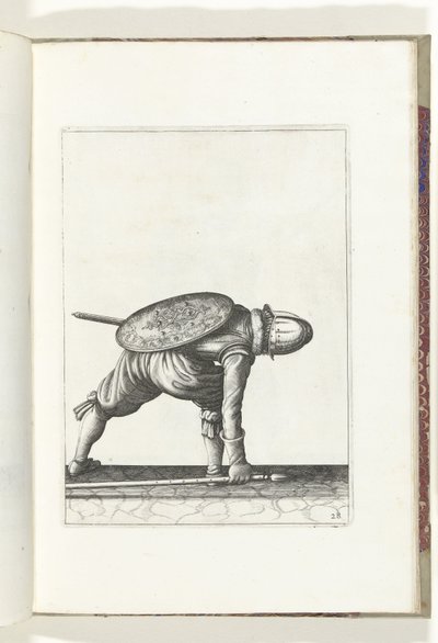Übung mit Schild und Speer: Der Soldat bückt sich, um den Speer aufzuheben (Nr. 28), 1618 von Adam van Breen