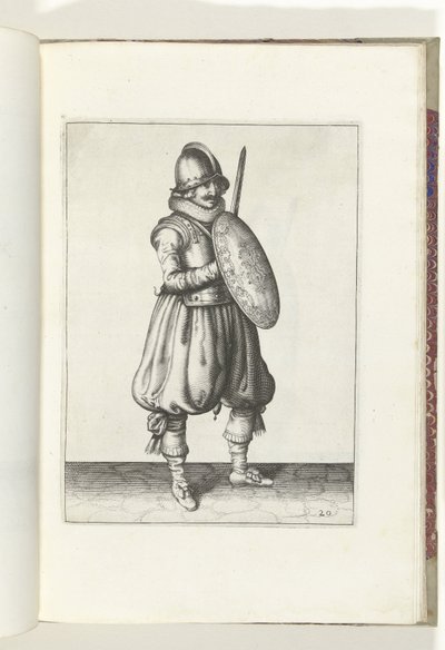 Die Übung mit Schild und Speer: der Soldat in der Haltung mit seinem Rapier und Schild vor der Brust (Nr. 20), 1618 von Adam van Breen