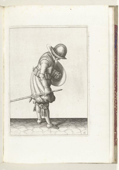 Die Übung mit Schild und Speer: Der Soldat legt den Speer neben seinen rechten Fuß auf den Boden (Nr. 16), 1618 von Adam van Breen