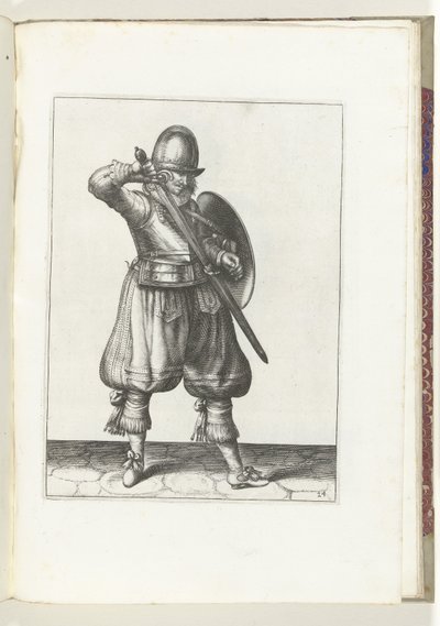 Die Übung mit Schild und Speer: Der Soldat steckt seinen Degen zurück in die Scheide (Nr. 24), 1618 von Adam van Breen