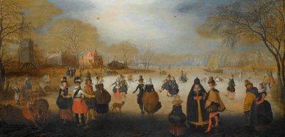 Winterlandschaft mit Schlittschuhläufern von Adam van Breen