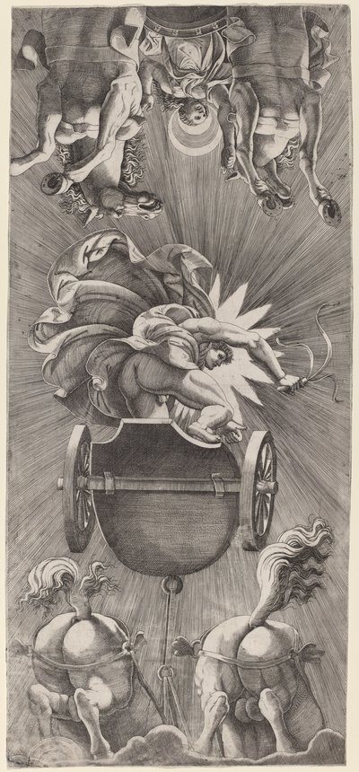 Der Sonnenuntergang mit den Streitwagen von Apollo und Diana von Adamo Scultori after Giulio Romano