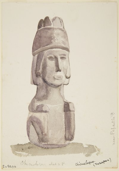 2 Fuß hohe Steinstatue eines menschlichen Kopfes aus Chicualoque, in der Nähe von Papantla von Adela Breton