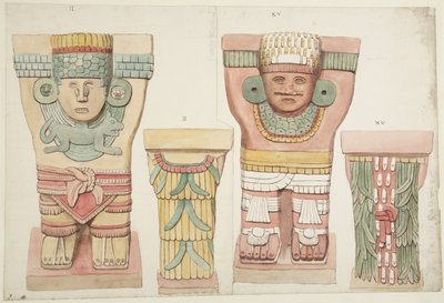 Karyatiden II und XV aus der äußeren Kammer, Oberer Tempel der Jaguare, Chichen Itza, Mexiko von Adela Breton