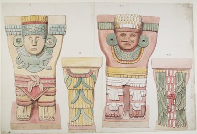 Karyatiden II und XV aus der äußeren Kammer, Oberer Tempel der Jaguare, Chichen Itza, Mexiko von Adela Breton