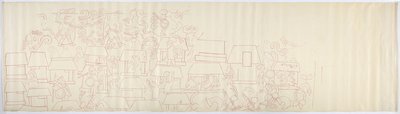 Kopie einer Nachzeichnung eines Wandgemäldes vom südlichen Panel der Westwand, innerer Tempel, Oberer Tempel der Jaguare, Chichen Itza, Mexiko von Adela Breton