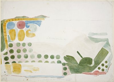 Gemälde eines Teils eines Wandgemäldes, das eine Szene eines Menschenopfers über der Tür der Innenkammer darstellt, Oberer Tempel der Jaguare, Oberer Tempel Ballspielplatz, Chichen Itza, Mexiko von Adela Breton